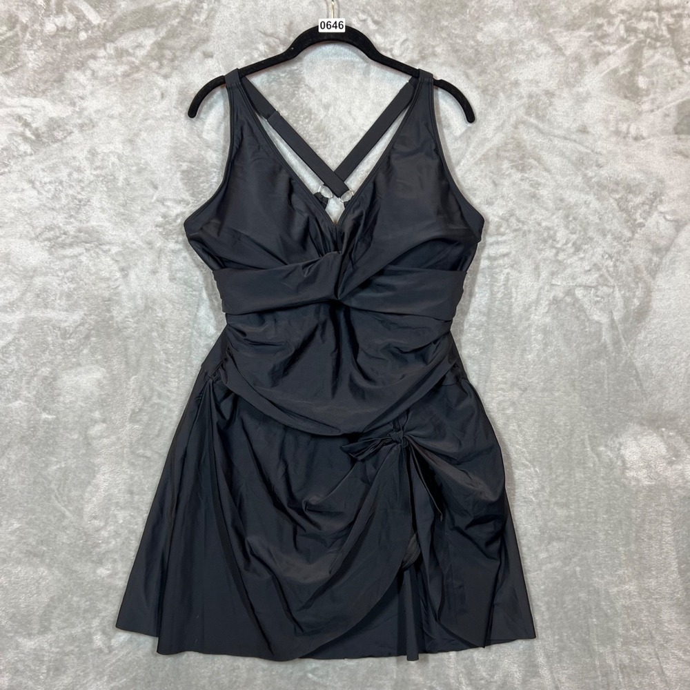 Blooming Jelly Women Plus Size Swim Dress Tummy‎ Control Swimsuit  Black XXL NEW